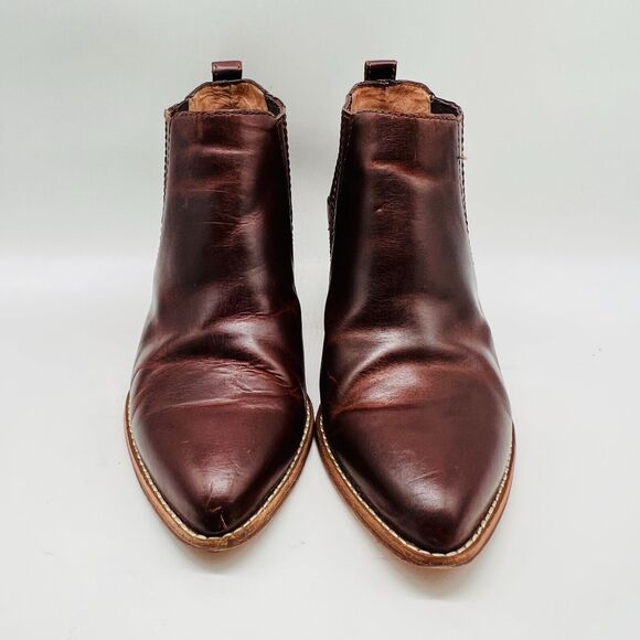 Madewell Boots Womens 8.5 Brown Leather Ankle Western Block Heel Festival Shoes - Picture 9 of 12